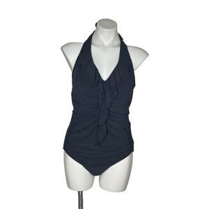 MIRACLESUIT Isabella Black Ruffle Halter One Piece Slimming Swimsuit Size 16